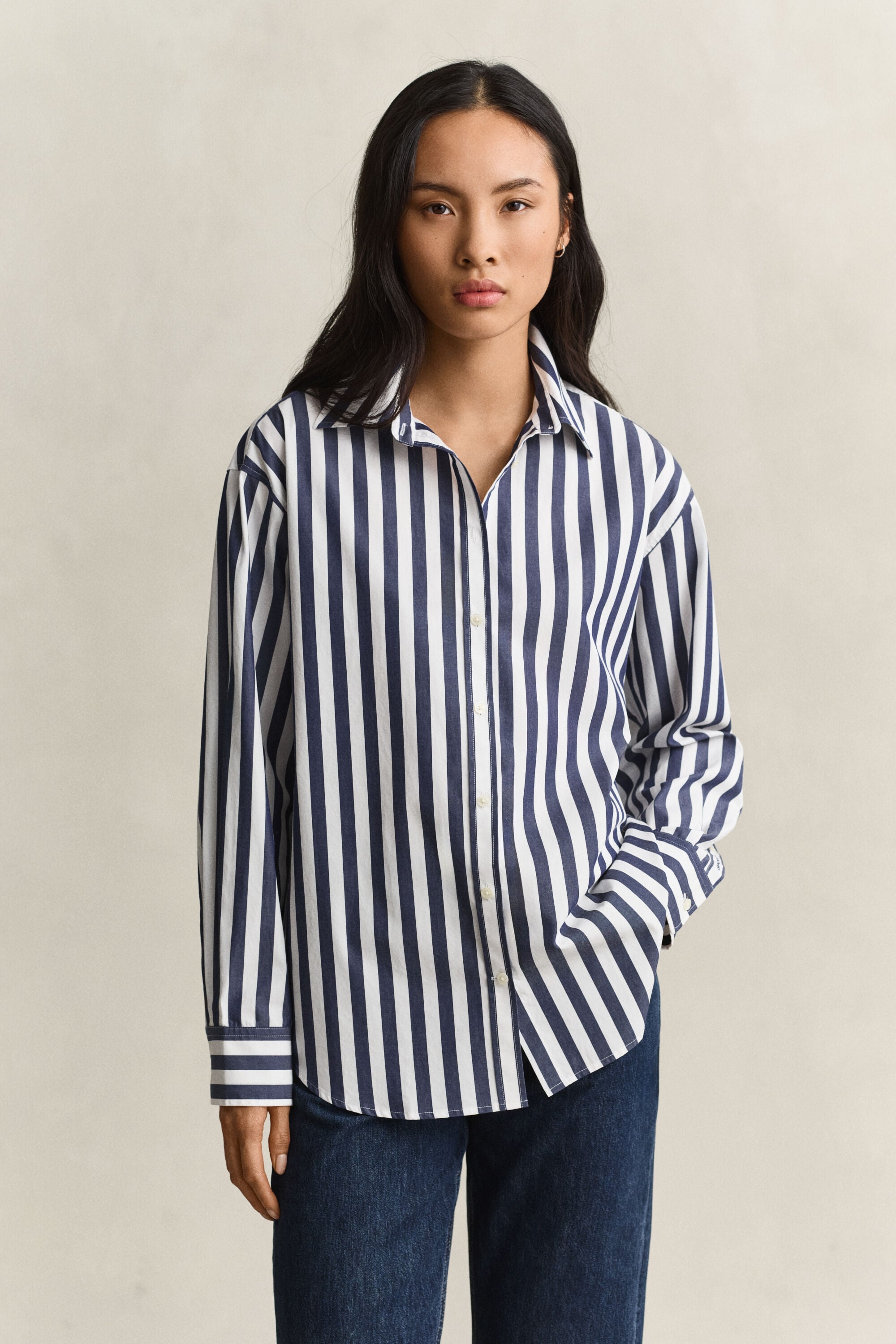 Relaxed Fit Popeline Bluse mit Streifen