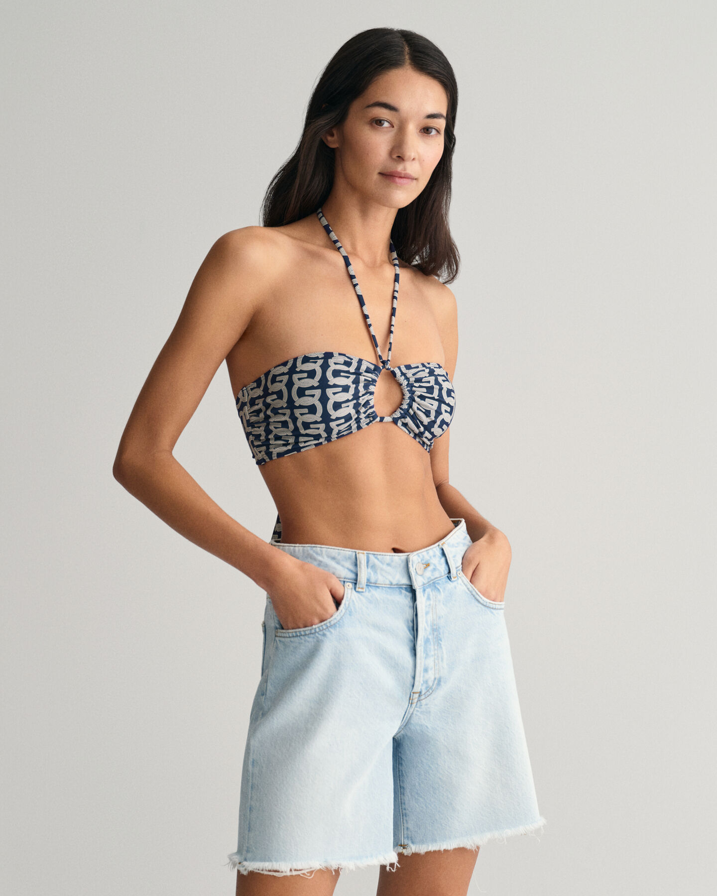 G Patterned Bandeau-Bikinioberteil
