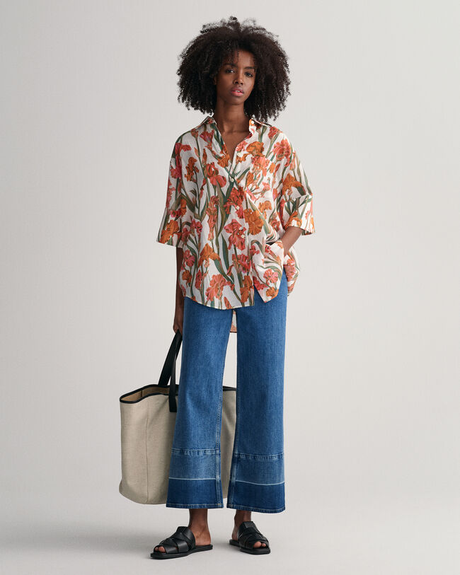 Iris Baumwoll Seiden Kurzarmbluse mit Print