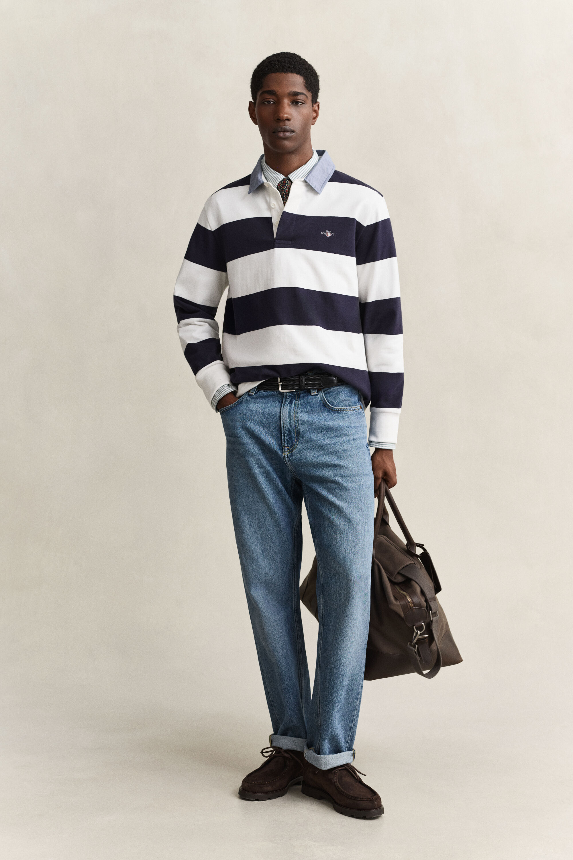 Gestreiftes Heavy Rugger mit Chambray-Kragen