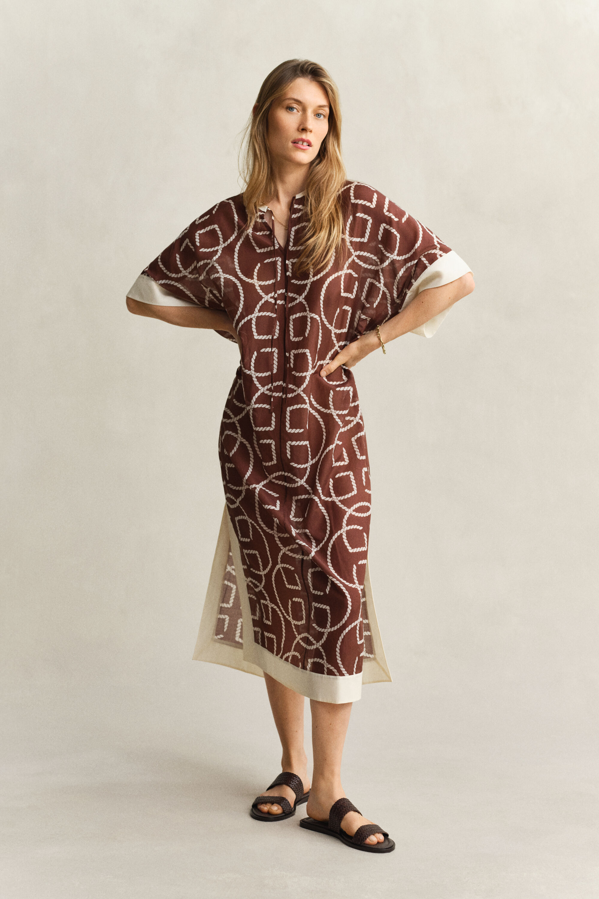 Monogram Kaftan aus Baumwoll-Seiden-Mix