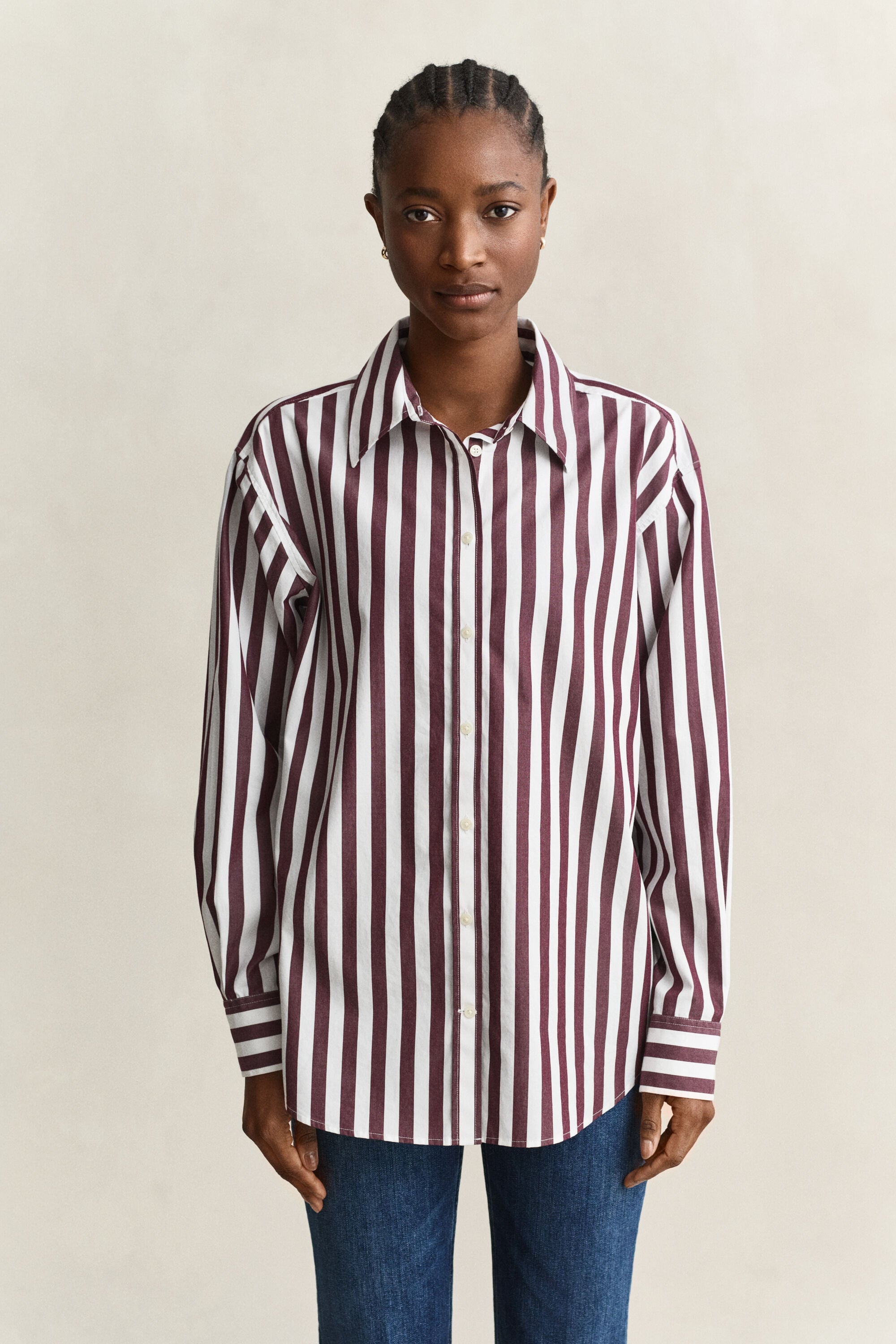 Relaxed Fit Popeline Bluse mit Streifen