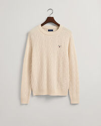 Lambswool Rundhalspullover mit Zopfmuster