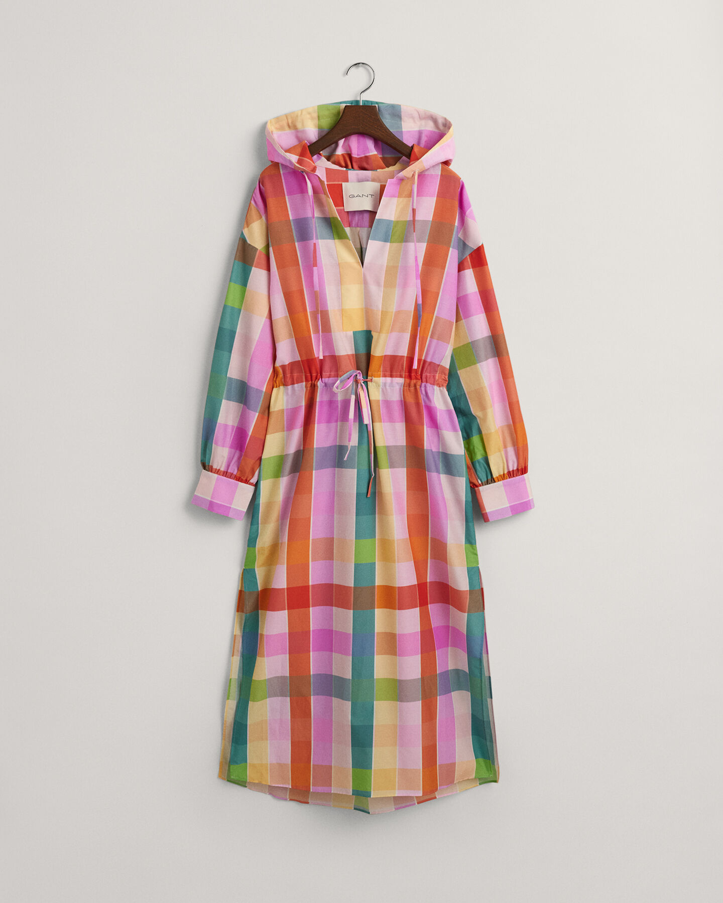 Mehrfarbig kariertes Baumwoll Seiden Kleid