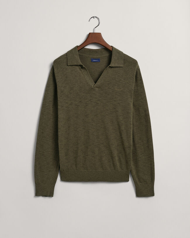 Baumwoll Leinen Polopullover