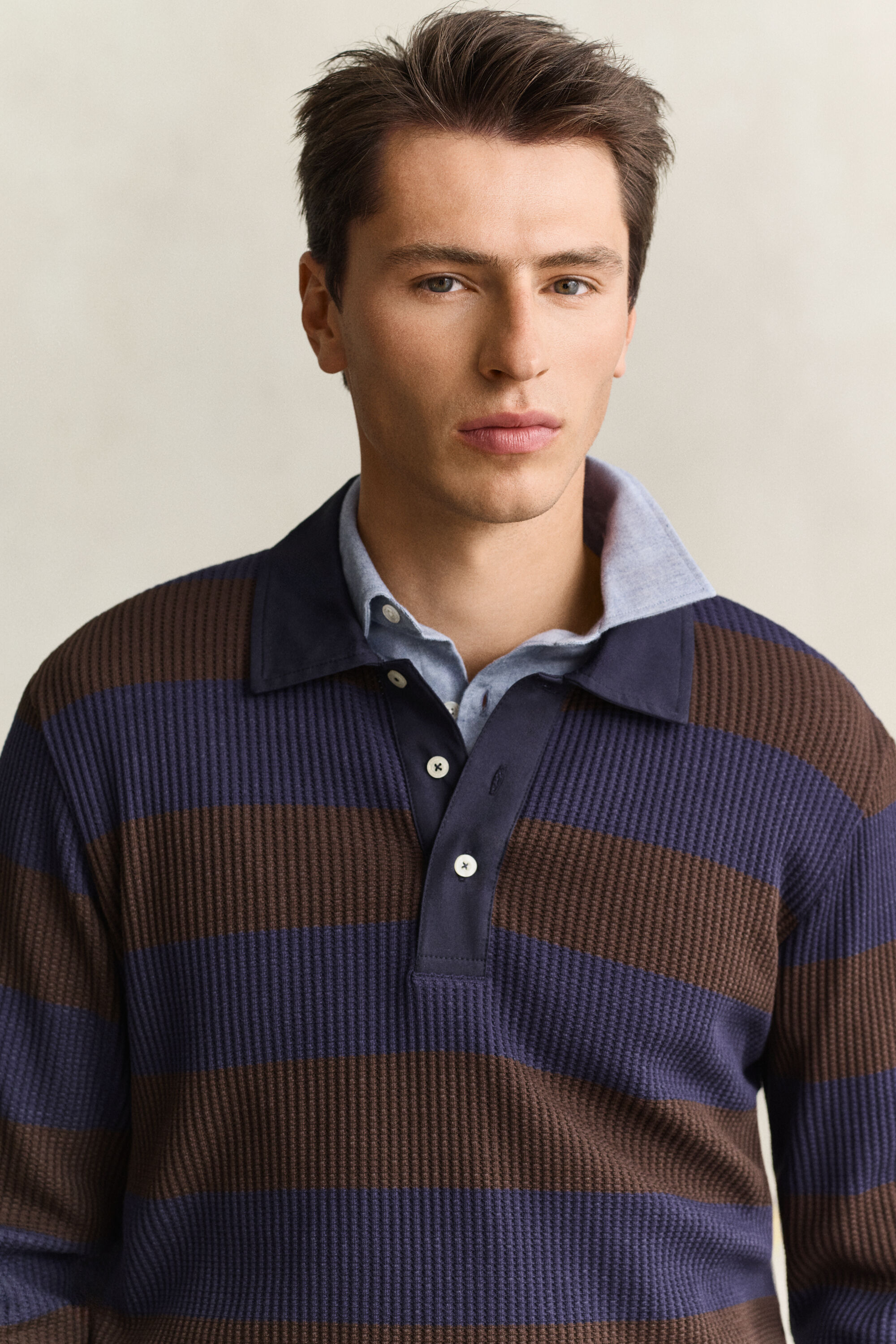 Gestreiftes Poloshirt mit Waffelstruktur