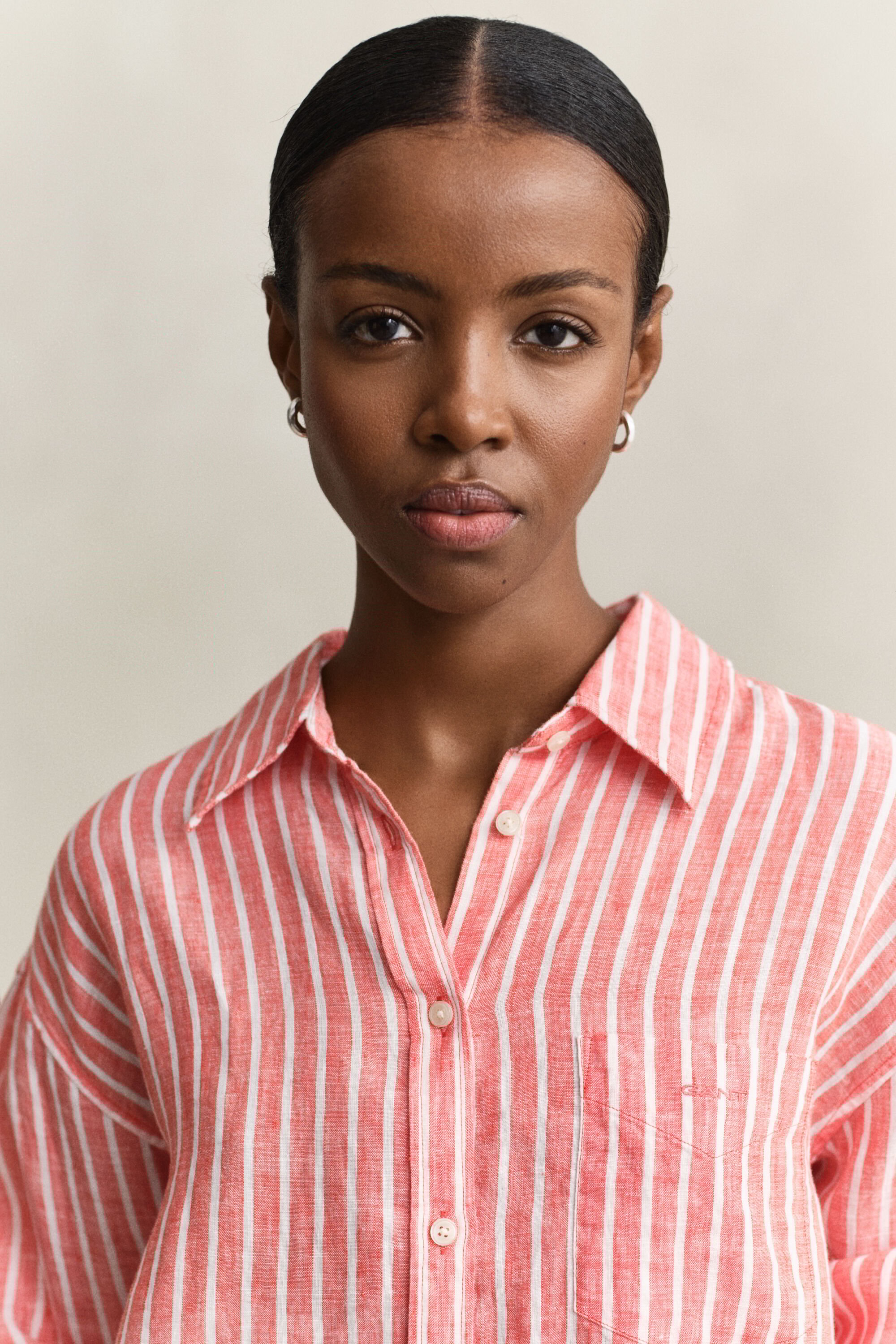 Relaxed Fit Leinen Bluse mit Streifen