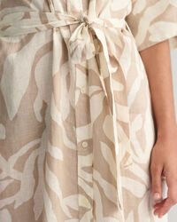 Palm Print Leinen Hemdblusenkleid