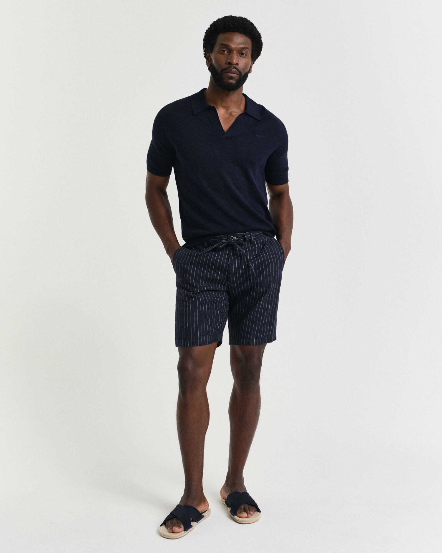 Regular Fit Pinstripe Leinen Shorts