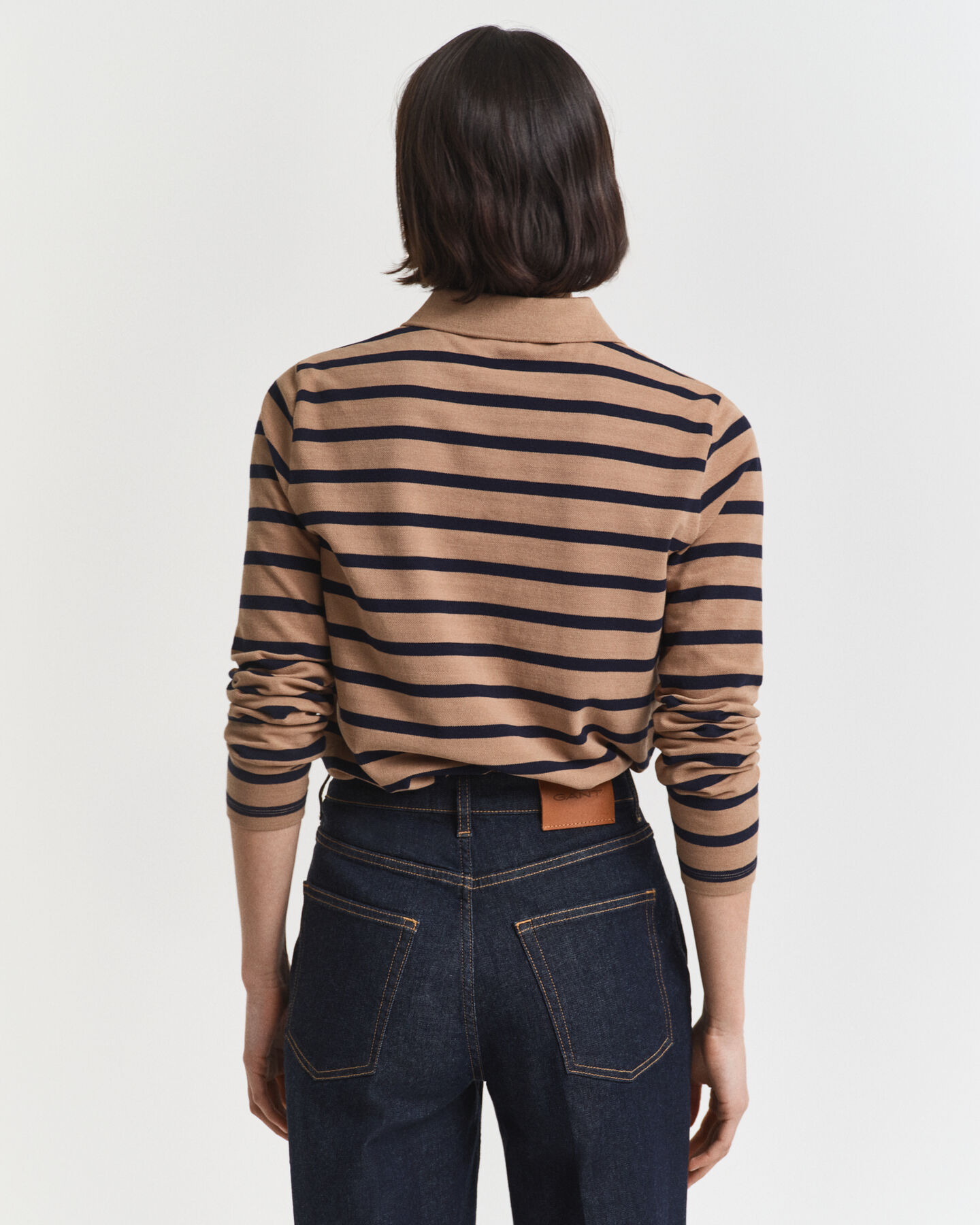 Breton Striped Piqué Langarm-Poloshirt