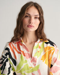 Palm Print Leinen Kurzarm-Kaftan