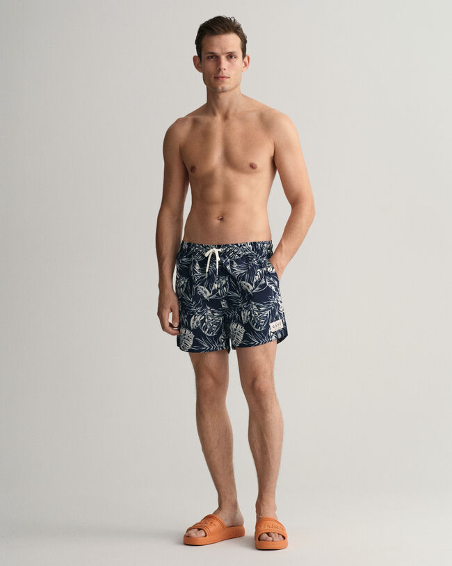 Classic Fit Tropical Leaves Badeshorts mit Print