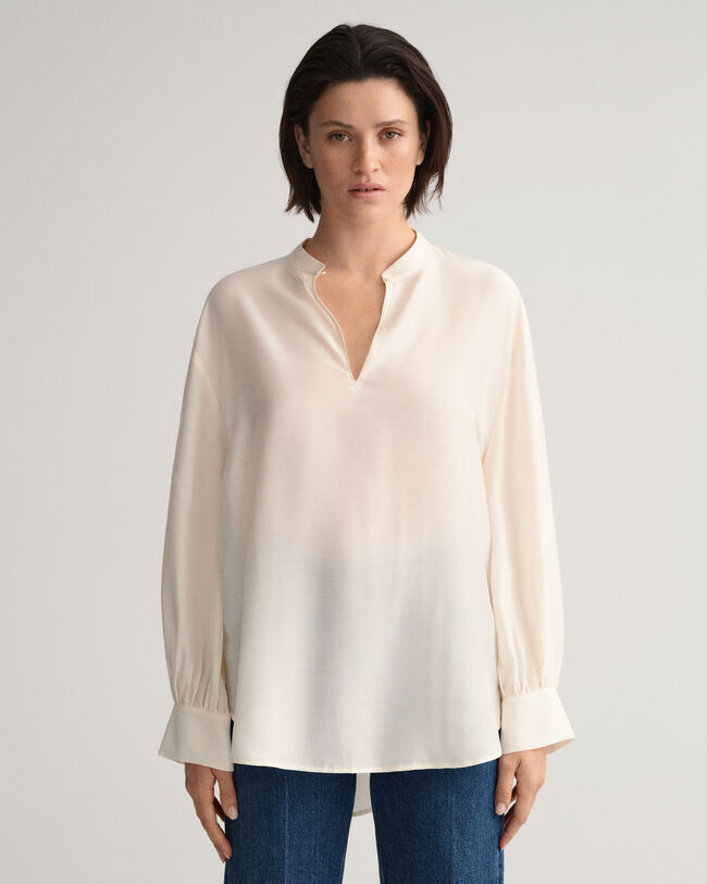 Popover Bluse aus Lyocell und Seide