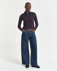 Breton Striped Piqué Langarm-Poloshirt