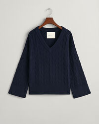 V-Neck Pullover mit Fischgr&auml;tmuster