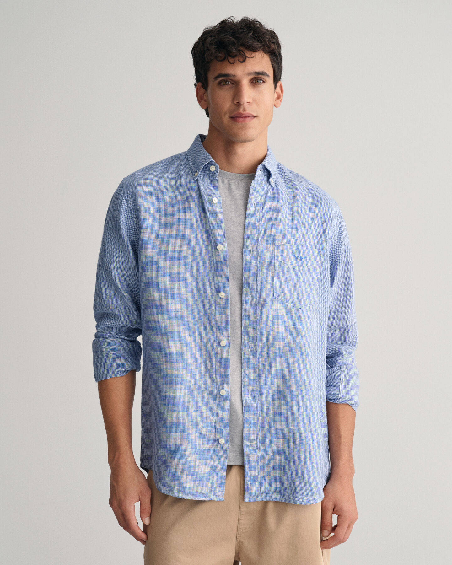 Regular Fit Leinen Hemd im Hahnentrittmuster