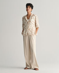 Relaxed Fit Palm Print Leinen Kurzarmbluse