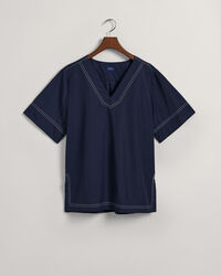 V-Neck Kurzarm Oberteil mit Kontrastn&auml;hten