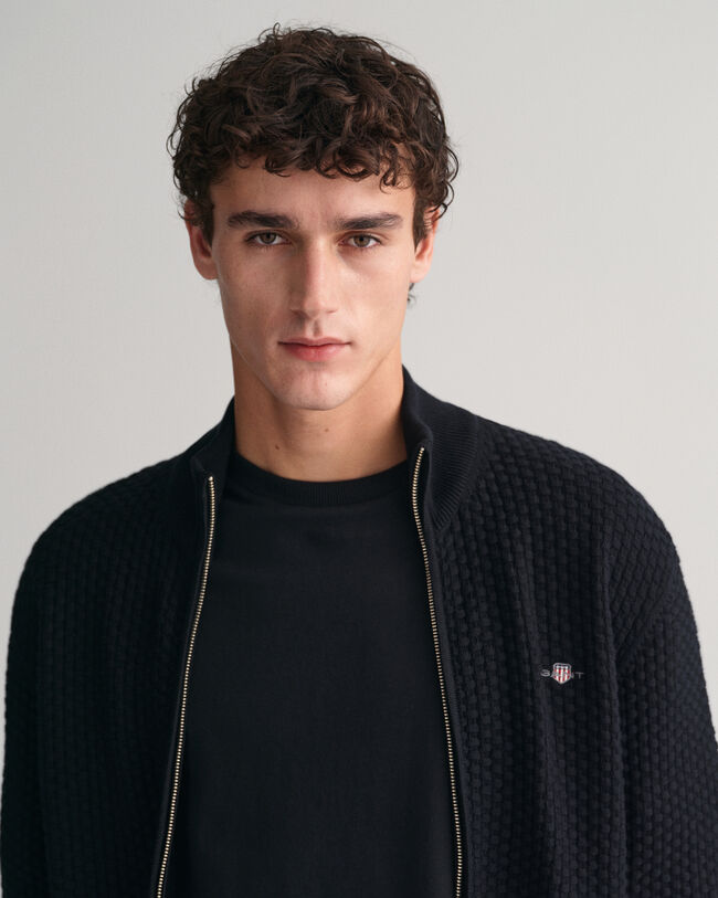 Strickjacke aus strukturierter Baumwolle mit Rei&szlig;verschluss