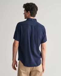 Regular Fit Baumwoll Leinen Kurzarmhemd mit Struktur