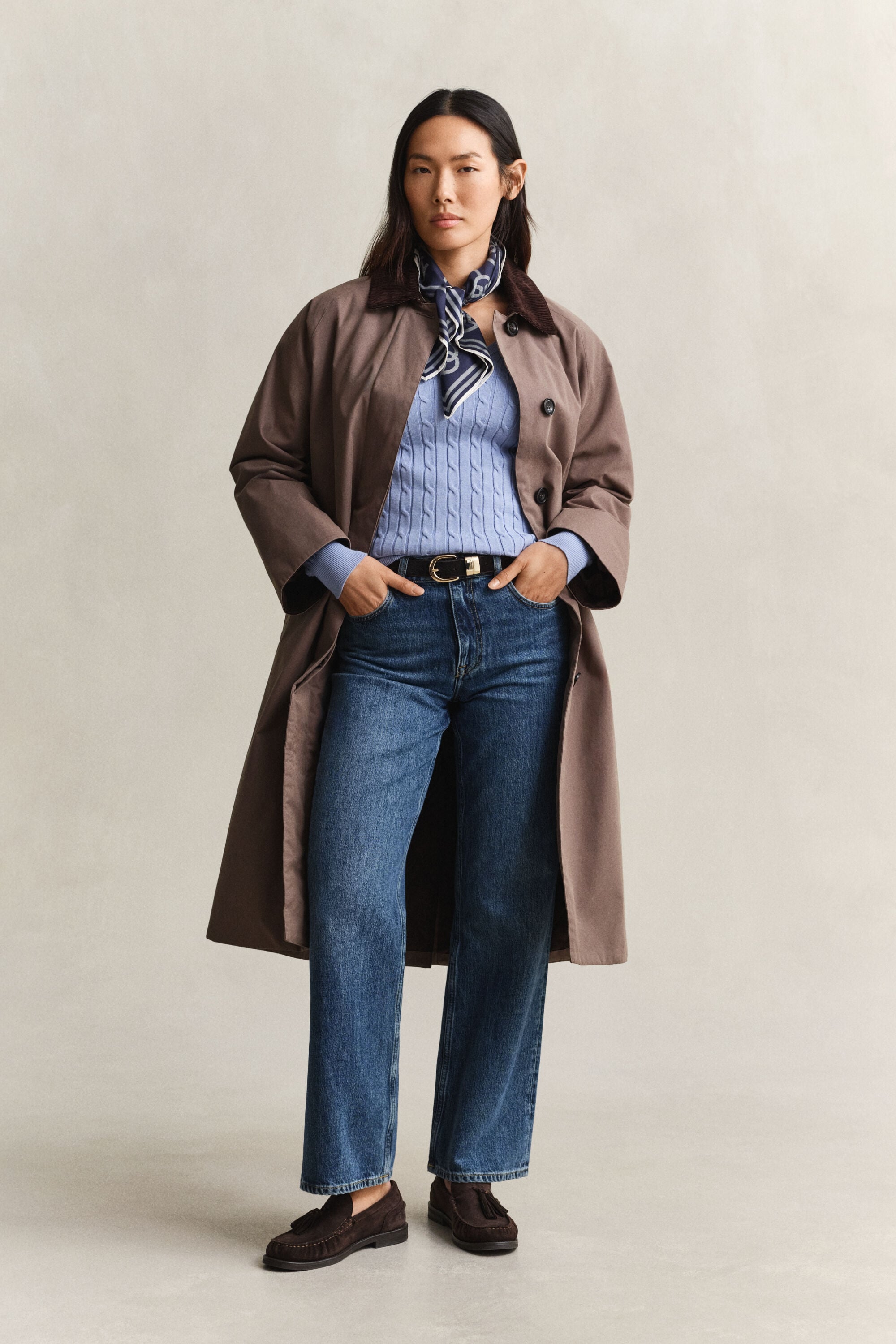 Zopfstrick V-Neck Pullover aus Stretch-Baumwolle