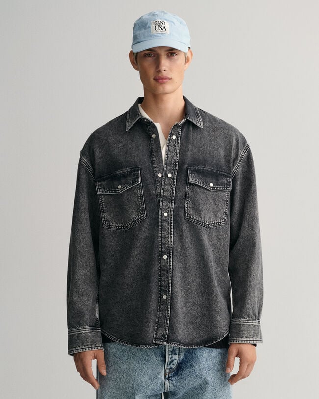 Oversized Hemd aus gewaschenem Denim