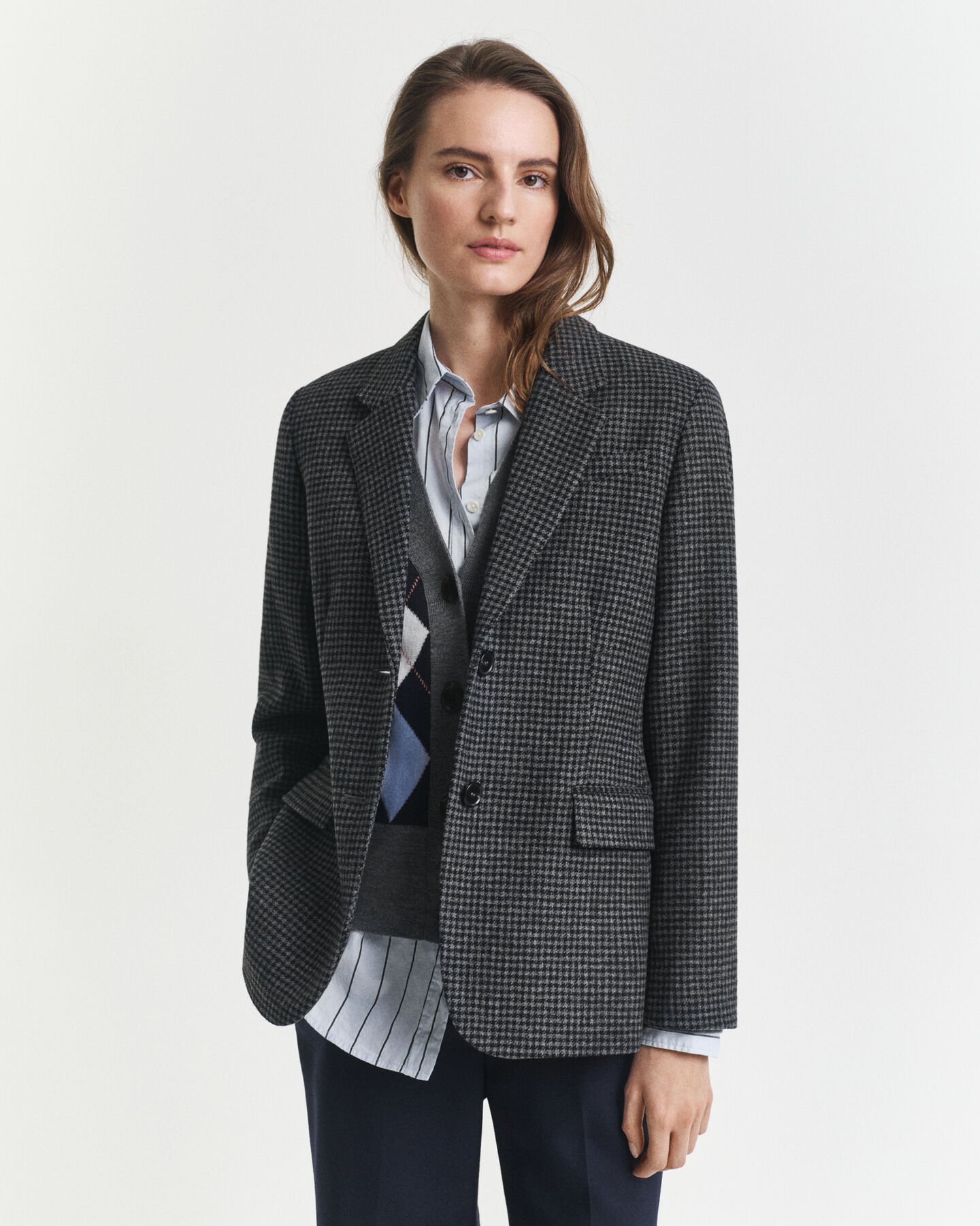Regular Fit Houndstooth Blazer aus Wolle