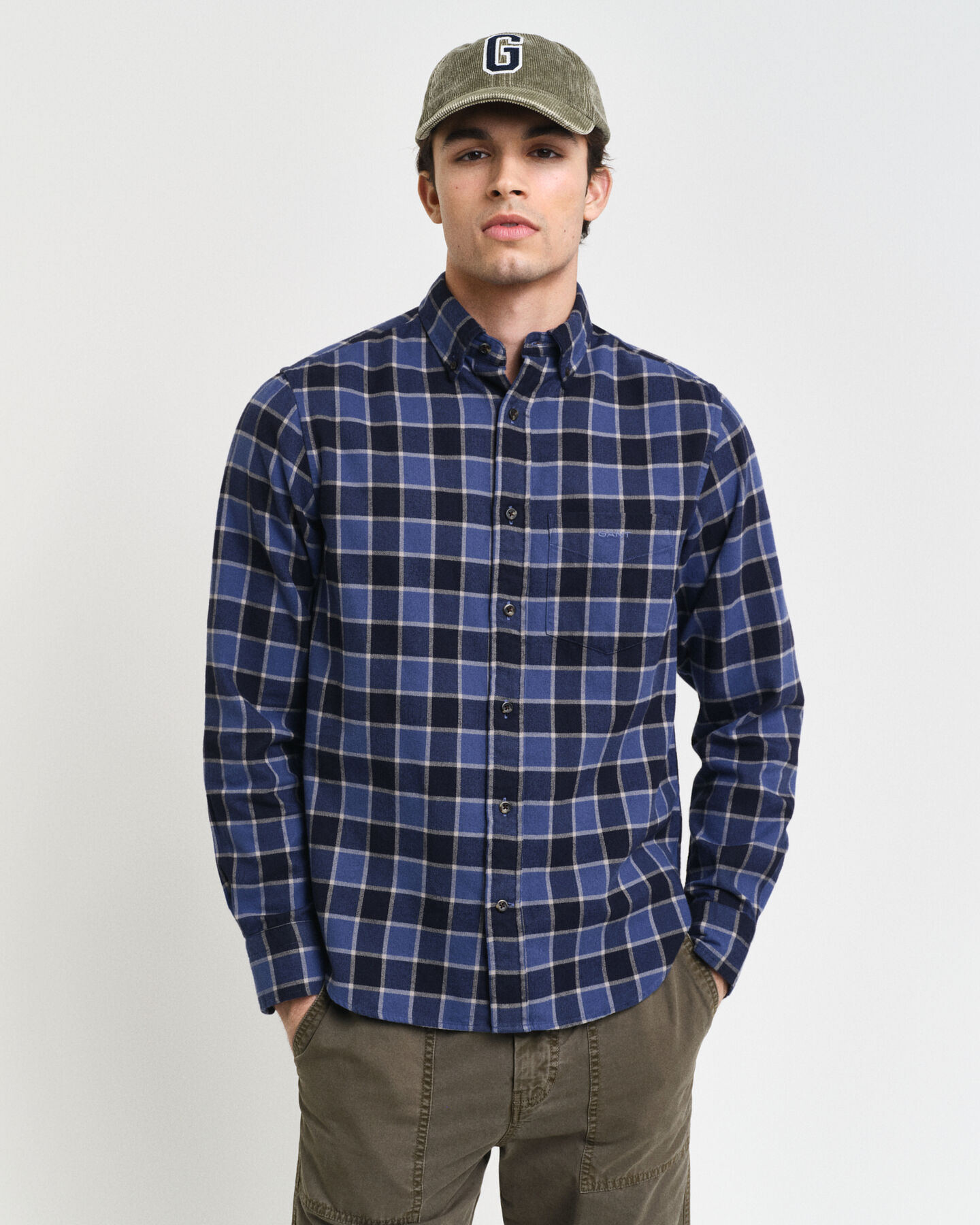 Regular Fit Herringbone Hemd mit Karomuster