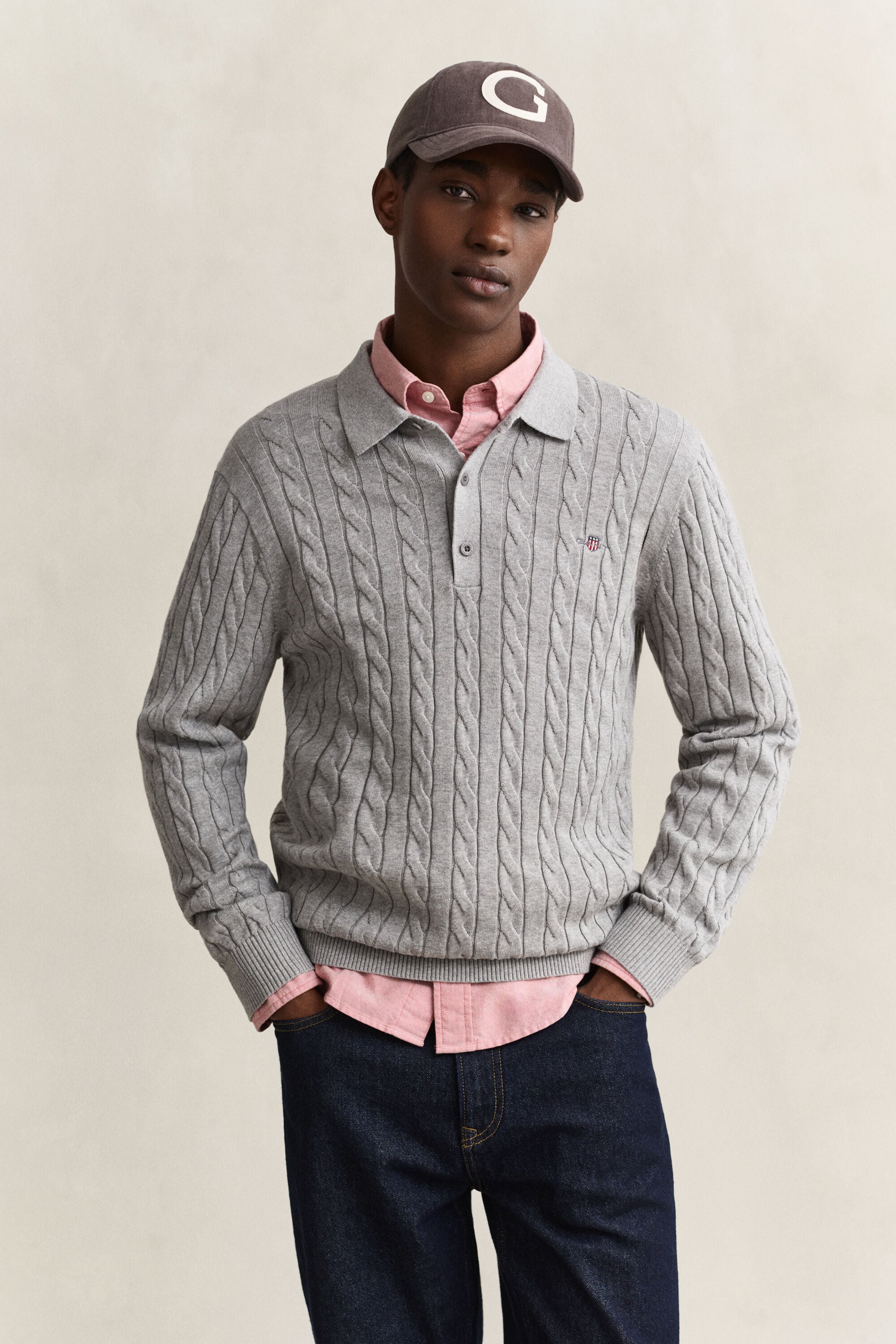 Zopfstrick Polopullover aus Baumwolle