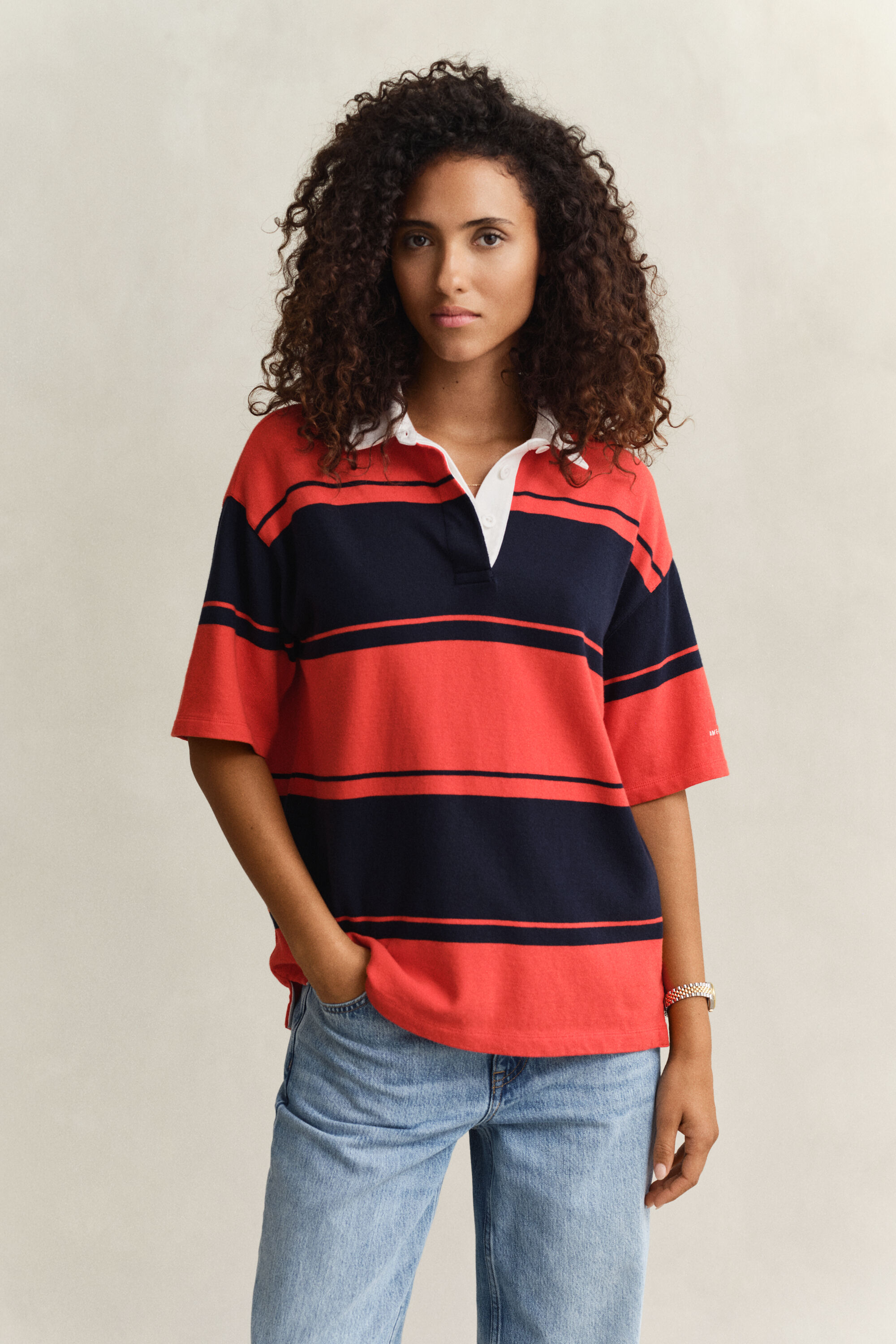 Kurzärmliger Heavy Rugger mit Blockstreifen