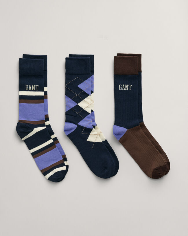 3er-Pack Socken Argyle & Streifen in Geschenkbox