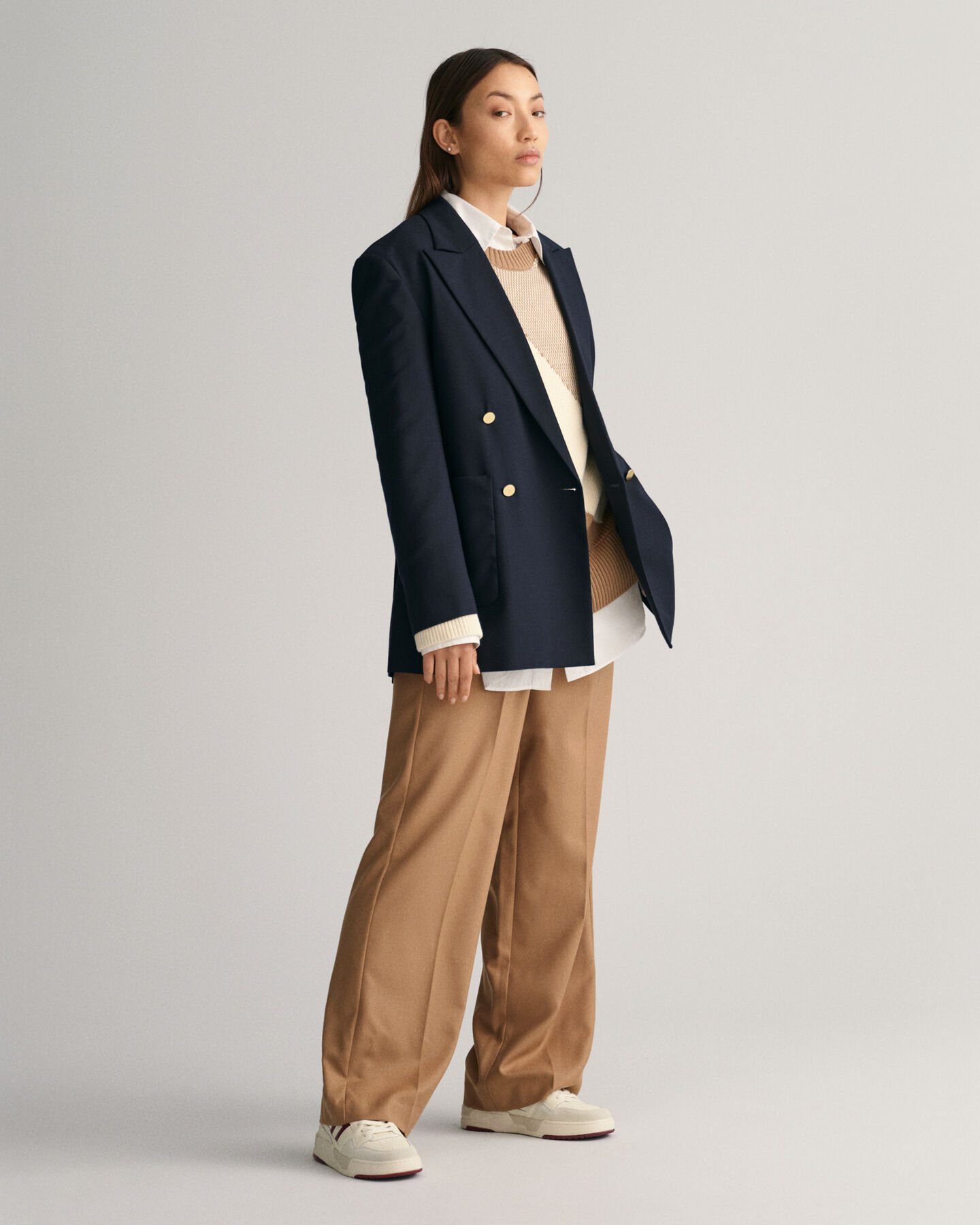 Color Blocked Baumwoll Rundhalspullover