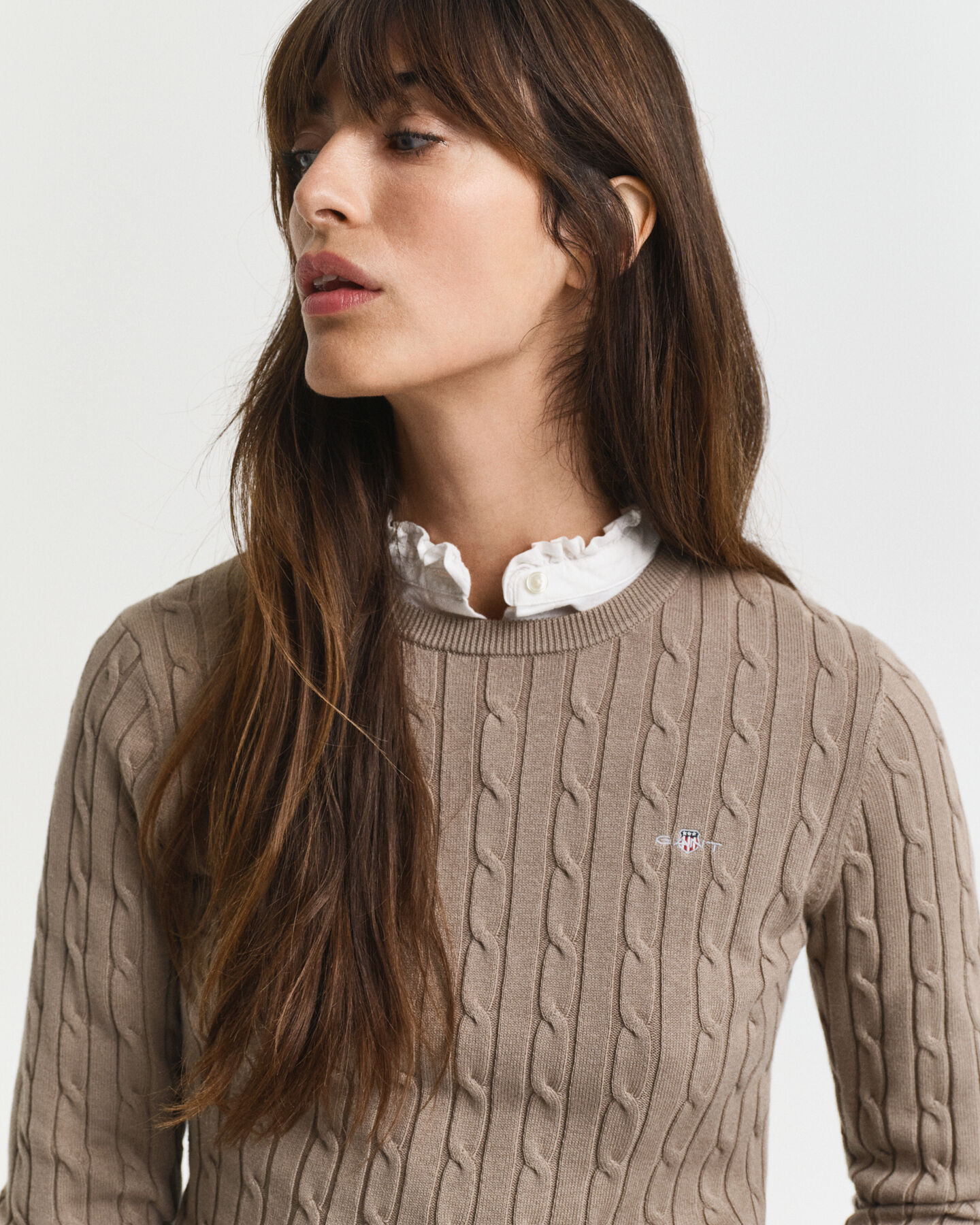 Zopfstrick Rundhalspullover aus Stretch-Baumwolle