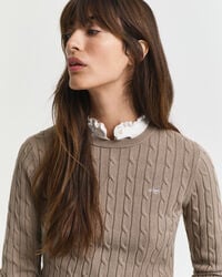 Zopfstrick Rundhalspullover aus Stretch-Baumwolle