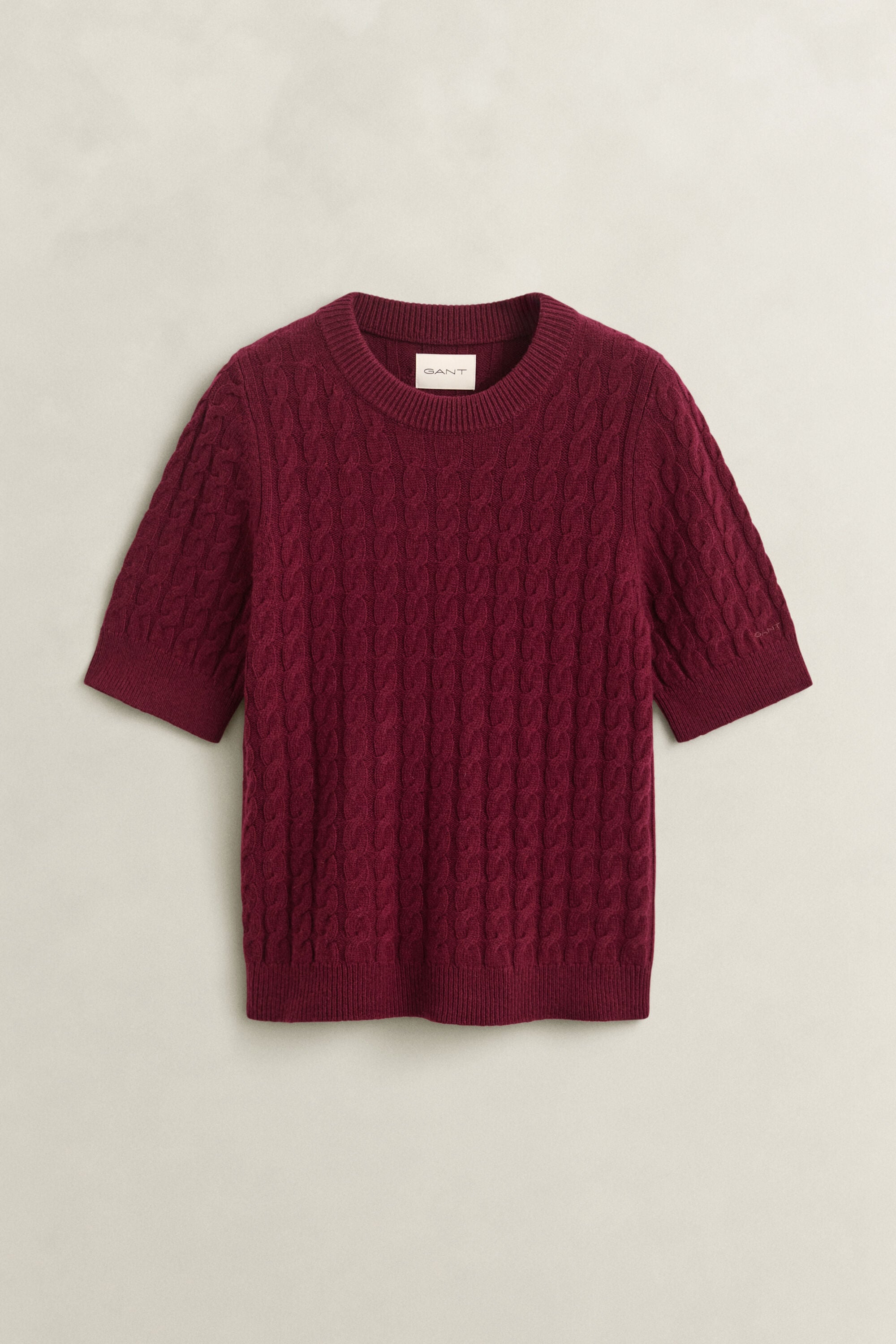 Kurzarmpullover mit Zopfmuster aus Woll-Kaschmir-Mix