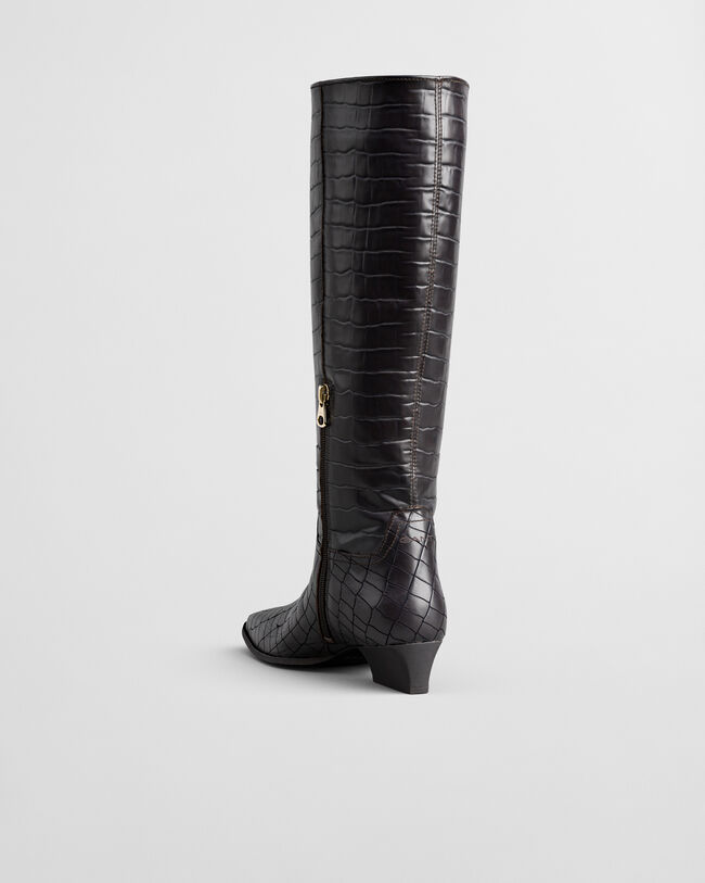Bassotte Croc-Effect Leather Knee-High Boots