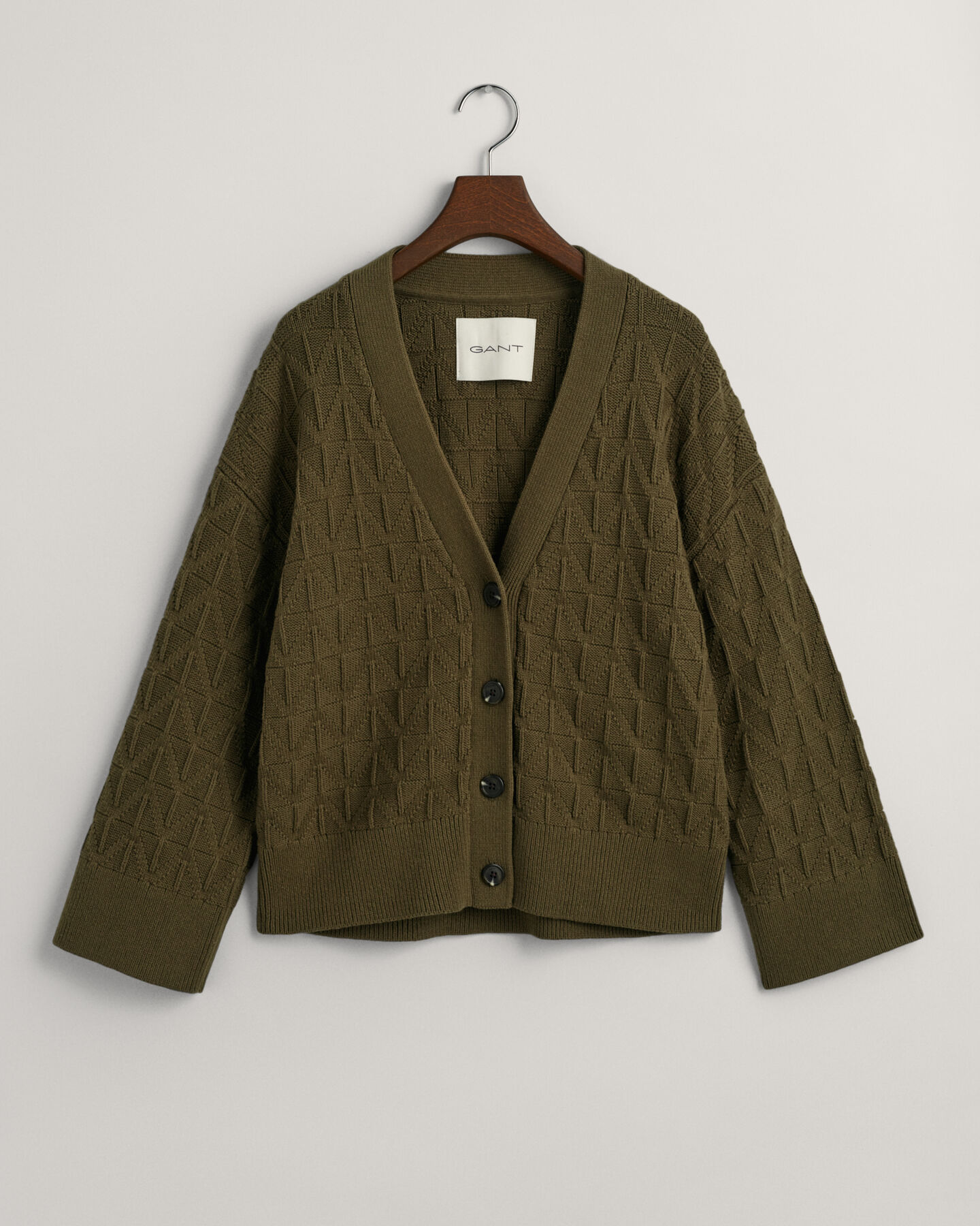 V-Neck Strickjacke mit Fischgr&auml;tmuster