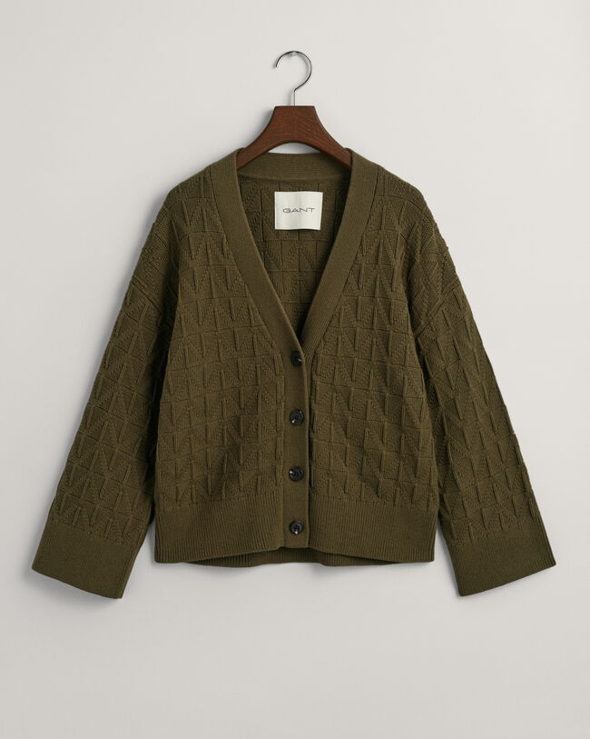 V-Neck Strickjacke mit Fischgr&auml;tmuster