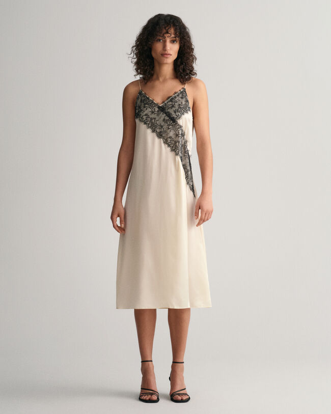 Trägerkleid mit Spitzenbesatz