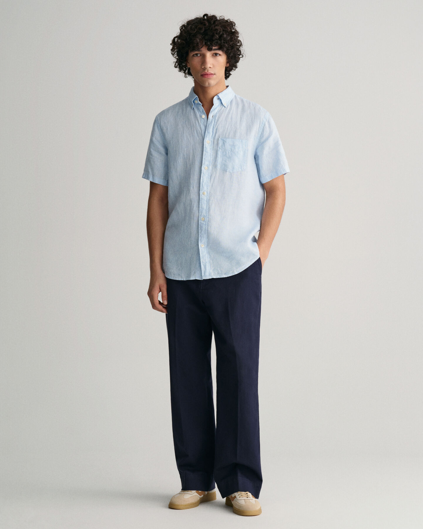 Regular Fit Leinen Kurzarmhemd im Hahnentrittmuster