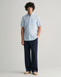 Regular Fit Leinen Kurzarmhemd im Hahnentrittmuster