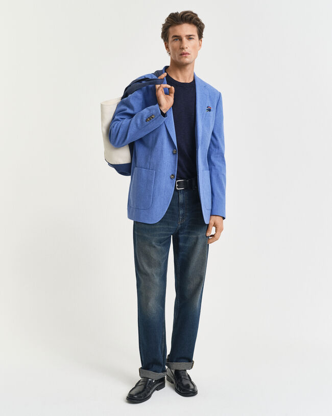 Slim Fit Baumwoll Leinen Anzugsakko