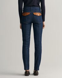 Slim Fit Jeans mit Lederdetails