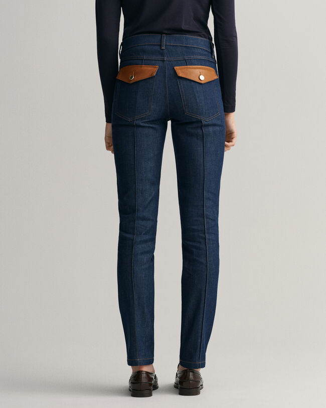 Slim Fit Jeans mit Lederdetails