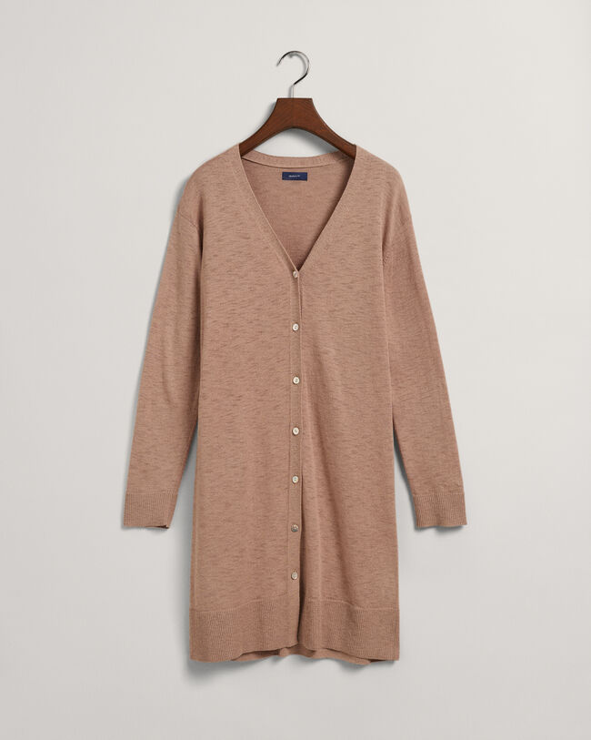 V-Neck Strickjacke aus Leinenmischgewebe