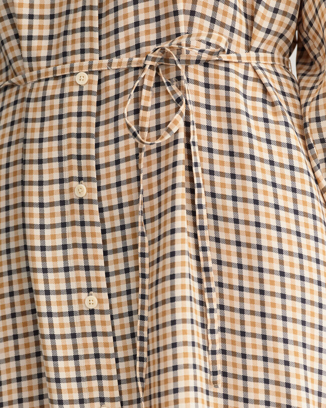 Kariertes Hemdblusenkleid mit Stehkragen