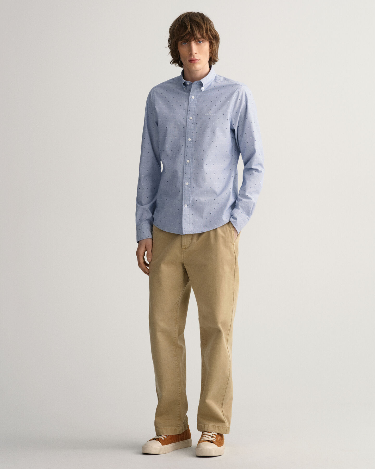 Slim Fit Dobby Hemd mit Punkten