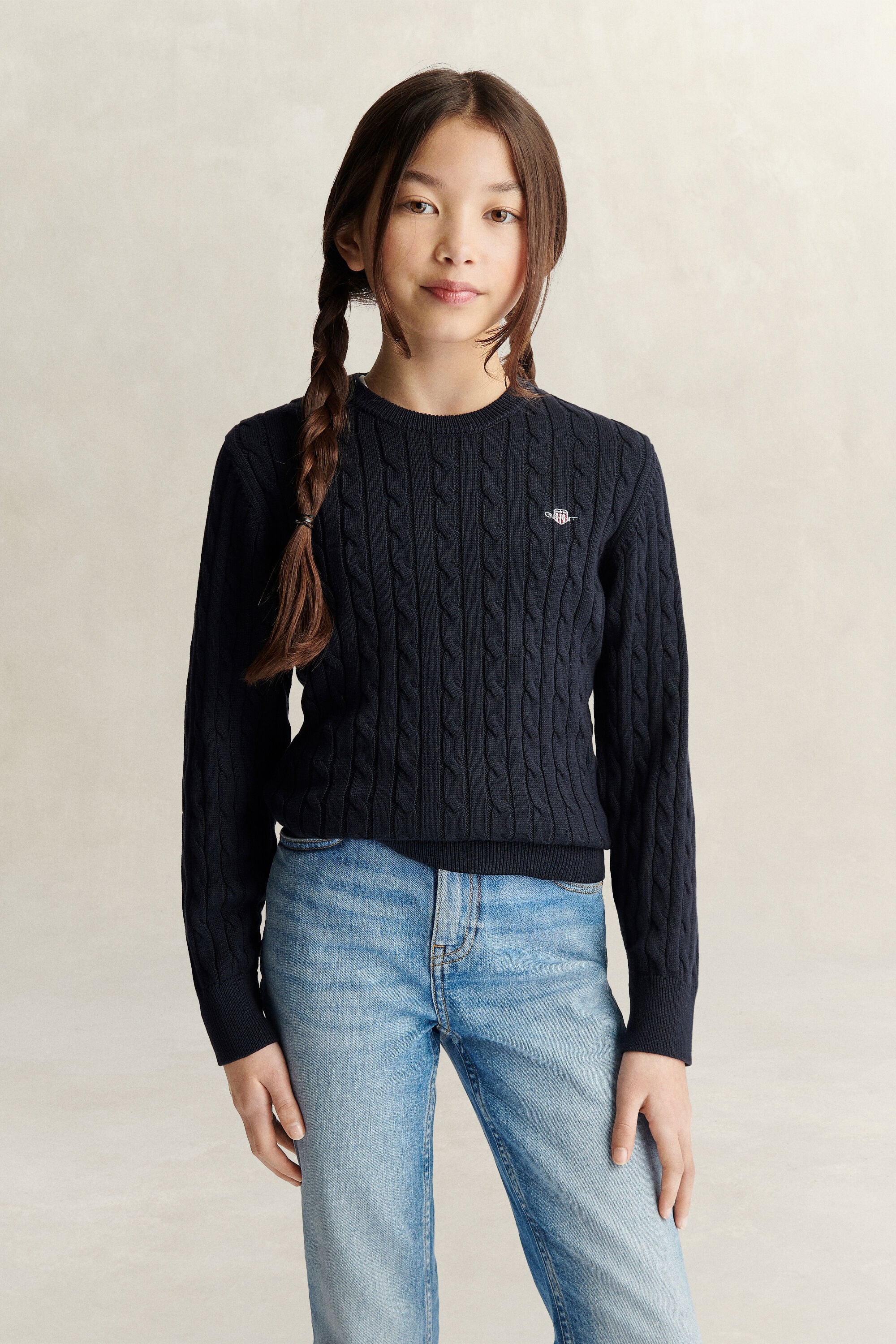 Teen Girls Shield Zopfstrickpullover