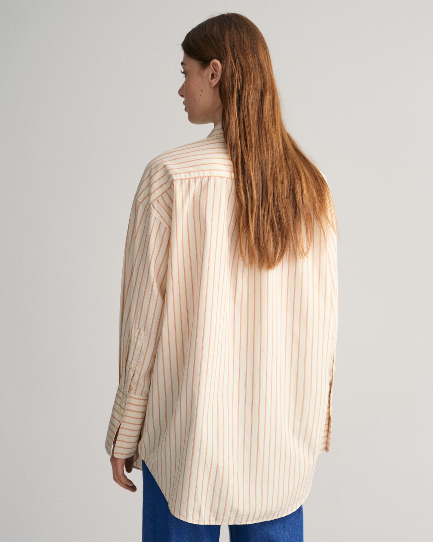 Oversized Popeline Bluse mit breiten Manschetten und Streifen