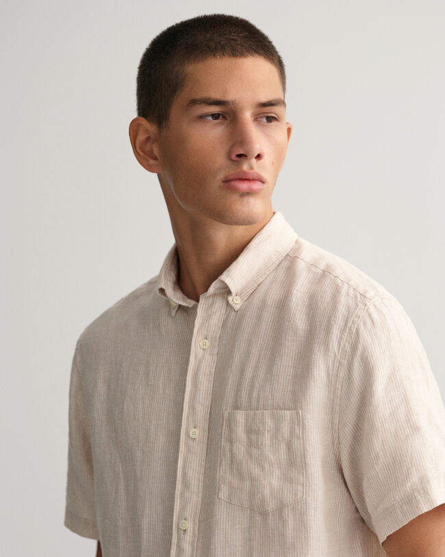 Regular Fit Kurzarm-Leinenhemd mit Streifen